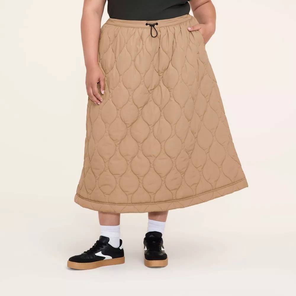 Woolrich x Target Womens XXL Extra Large Quilted Midi A-Line Skirt Khaki Tan NWT